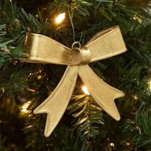 Elegant Gold Holiday Bow Ornament Set Of 2